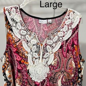 Kim Rogers Paisley Lace Trim Women's Top